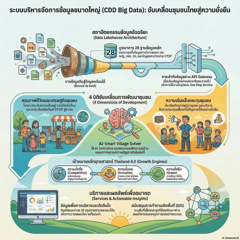 "ระบบบริหารจัดการข้อมูลขนาดใหญ่เพื่อการพัฒนาคุณภาพชีวิตคนไทยอย่างยั่งยืน (CDD Big Data Management Platform)" เดินหน้าขับเคลื่อนองค์กรด้วยข้อมูล (Data-Driven Organization) เชื่อมโยงฐานข้อมูลสำคัญ สู่การให้บริการประชาชนแบบเบ็ดเสร็จ ณ จุดเดียว (One Stop Service)